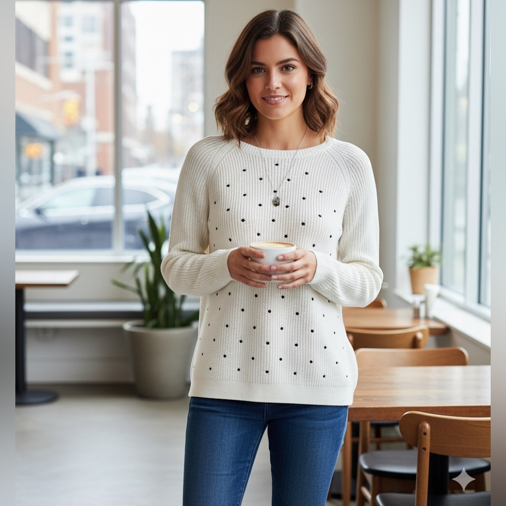 Elle White and Black Polka Dot cotton Sweater